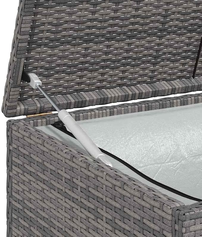 Outdoor Storage Box, 47.2-Inch Large Patio Deck Box, Grey PE Rattan Rectangular Container, Collapsible Garden Organizer with Powder-Coated Steel Frame