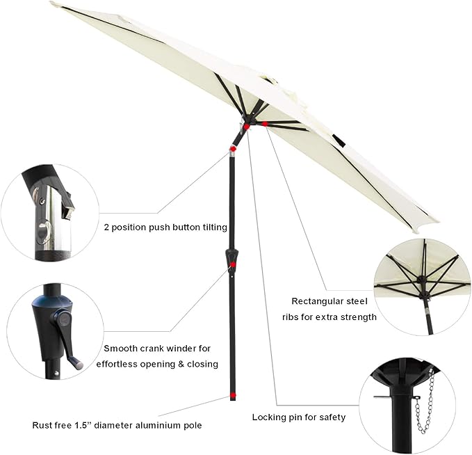 C-Hopetree 9 ft Half Round Outdoor Patio Market Wall Umbrella with Tilt, Ivory