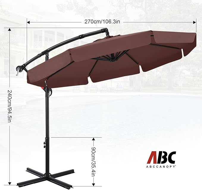 ABCCANOPY Premium Cantilever Patio Umbrellas 9FT (Brown)