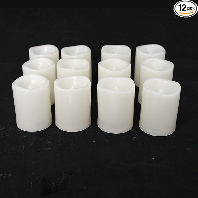 12 PCS Battery Operated Flameless Votive Candles LED Flickering Electric Fake Tea Lights Set Bulk for Christmas Wedding Party Decorations Home Décor, White Base Amber Glow, Batteries Incl.