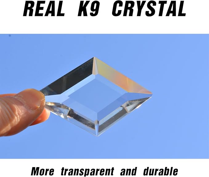 2PCS Rhombus Crystal Suncatcher Prisms for Windows (Rhombus Clear) | Clear, K9 Glass, Rainbow Maker, with Hooks & Cord