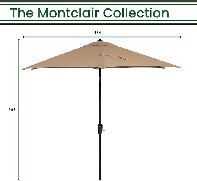 Hanover Montclair 9' Market Outdoor Umbrella, All-Weather, Crank Lever, Tan