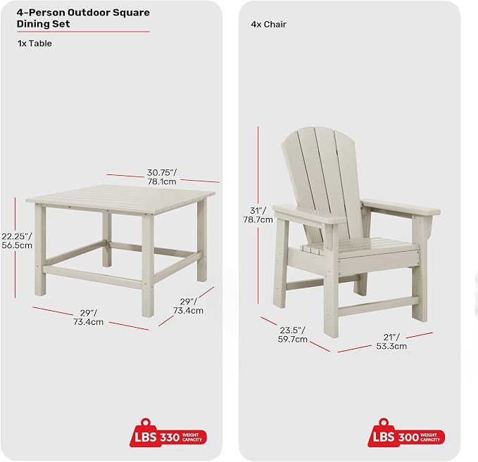 Costaelm Paradise Kids 5-Piece HDPE Outdoor Square Patio Dining Table and Chairs Set, Sand