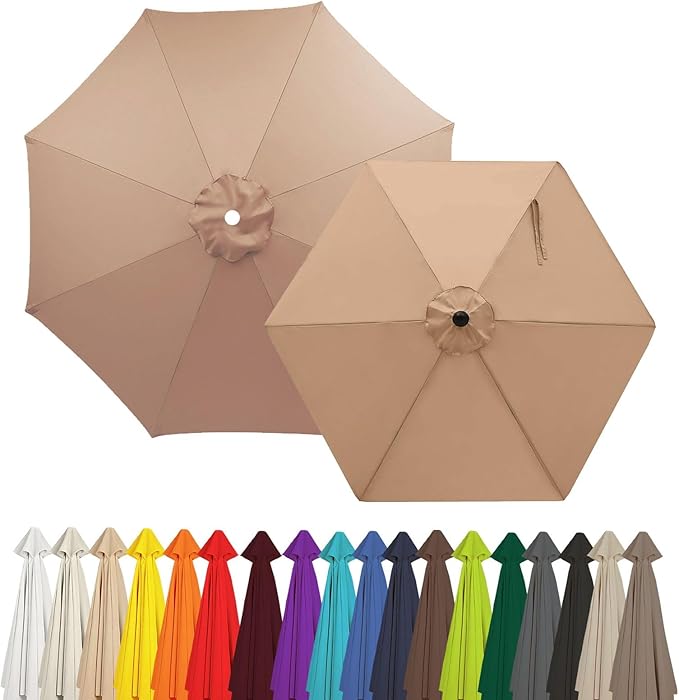 Outdoor Umbrella Replacement Canopy, 6 Ribs 8 Ribs Patio Umbrella Replacement Top Cover, 6.6ft 9 ft 10ft 13ft Waterproof Umbrella Top Canopy Fabric Replacement Canvas(Champagne,13FT 8-Ribs)