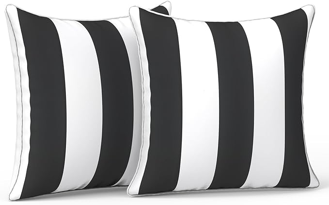 LVTXIII Set of 2 Patio Throw Pillows Waterproof 16"x16" Fade Resistant Outdoor Throw Pillows with Inserts, Fluffy Decorative Garden Toss Pillow Cushions for Home Patio Coach Sofa Use, Cabana Black