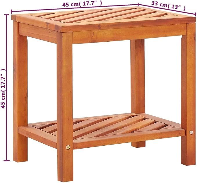 Solid Acacia Wood Side Table 17.7x13x17.7 Inches, Weather Proof Outdoor End Table with Two Shelves, Classic Diagonal Pattern for Indoor or Outdoor Living Space