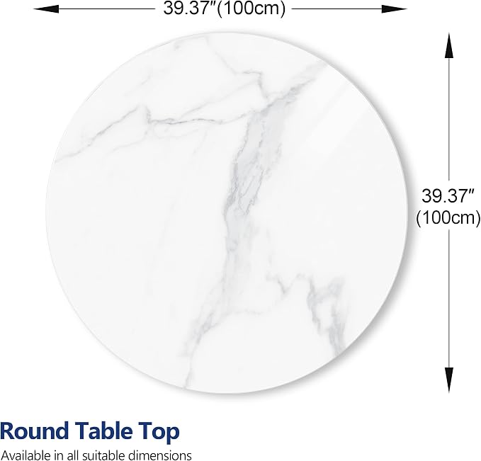 ZL ZELing Round Sintered Stone Table Top 39.3",Replacement Table Top for Indoor & Outdoor - Heat/Scratch Resistant Waterproof Ceramic DIY Desktop,Patio/Balcony/Bistro/Café & Dining Room (White)
