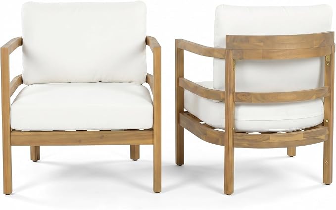 Merax Outdoor Acacia Wood 7-Seater Sectional Sofa Set with Cushions, Wood Patio Modular Lounge with Corner & 1 Table & 2 Club Chairs for Balcony, Porch, Garden, Beige + Light Brown