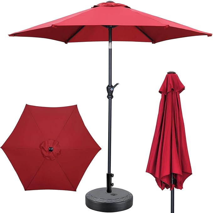 GDY 7.5ft Patio Umbrella Outdoor Umbrella with Tilt, Crank and Umbrella Weighted Base, for Yard/Outdoor/Wedding Parties and Events (Red)