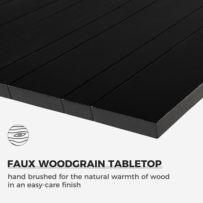 Grand patio 71.5" x 39" Outdoor Dining Table, Rectangular Patio Table, Embossed Woodgrain with 1.5" Market Umbrella Hole for Garden, Lawn, Backyard (Black)