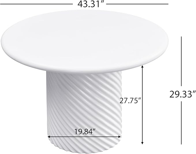 Christopher Knight Home Modern Roski 43" Round Outdoor Dining Table, Modern Patio Dining Table for 4, Lightweight Concrete Patio Coffee Table, MGO Garden Dining Table with Ribbed Base, White