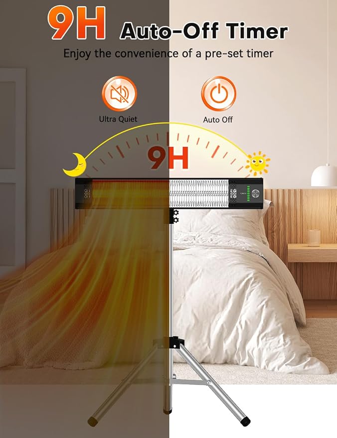 1500W Outdoor Heaters for Patio with 9 Heating Levels, IP65 Waterproof, 9H Timer, 25FT Remote Electric Patio Heaters for Outdoor Use, Tip-Over & Overheat Protection for Home, Office, Garage