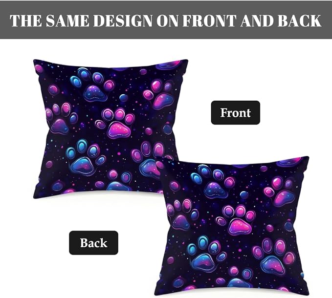 20x20 Inch Outdoor Pillow Covers Set of 2 Waterproof Throw Pillow Covers Decorative Couch Cushion Covers Neon Glowing Cat Paw Square Pillowcases Protectors for Patio Garden Sofa
