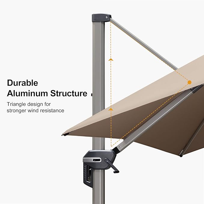 PURPLE LEAF 9' X 11' Patio Umbrella, Rectangle Outdoor Cantilever Umbrella, Aluminum Offset Umbrella with Champagne Frame and 360° Rotation for Pool Deck Garden, Taupe
