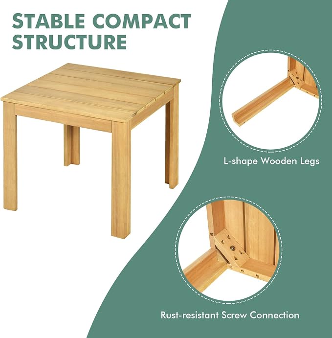 Tangkula Outdoor Square Side Table, Oversize Adirondack Side Table, Acacia Wood Frame w/Oil Finished, All-Weather, Indoor Outdoor Patio Poolside End Table, Weight Capacity 220lbs, 18 x 18 x 16 Inch