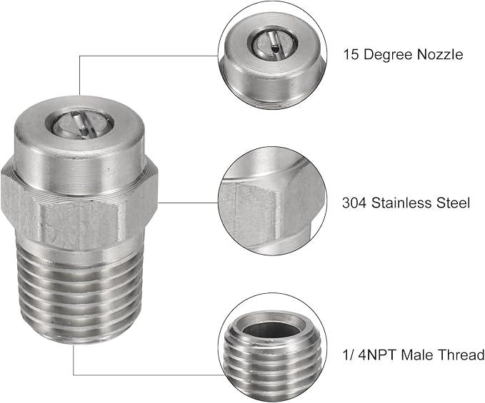 uxcell 6 Pcs Pressure Washer Tip 1/4" Male NPT Threaded Spray Nozzles Stainless Steel for Water Gun Water Broom and Undercarriage Cleaner (15 Degree, 1.236mm Orifice)