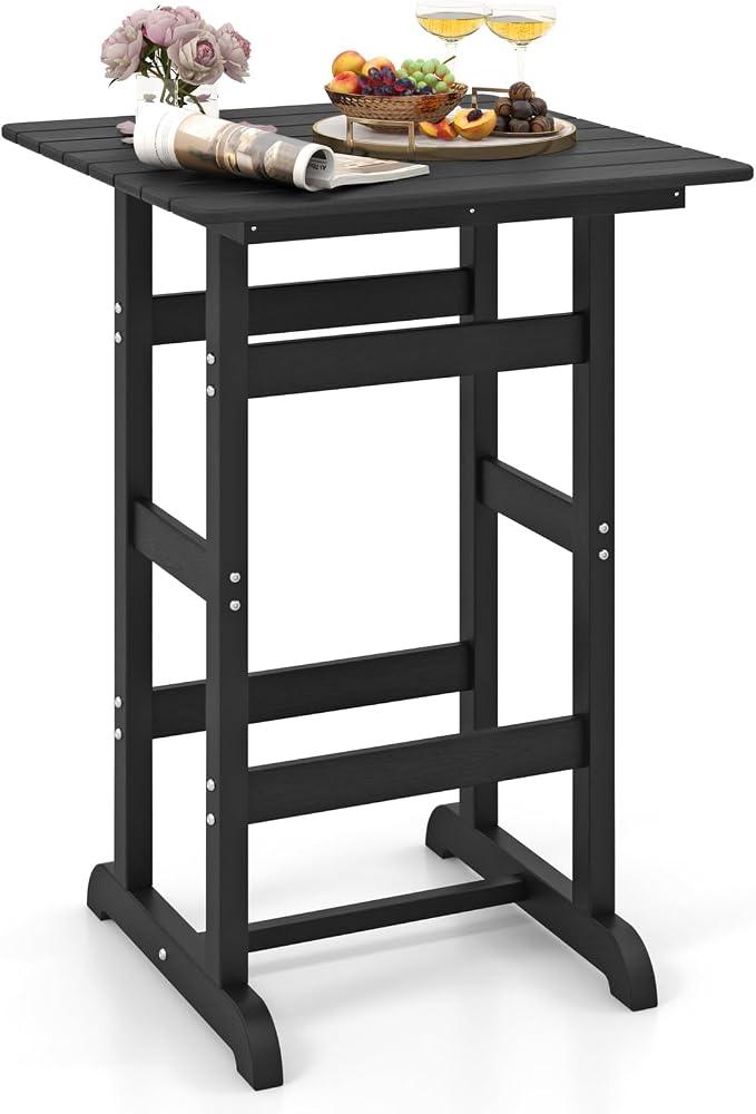 Giantex 42" Height Outdoor Tall Bar Table, HDPE Square Pub Table with Wood Grains, Cocktail High Top Tables for Adirondack Chairs, Patio, Bistro, Garden, Poolside, Yard, Balcony, Black