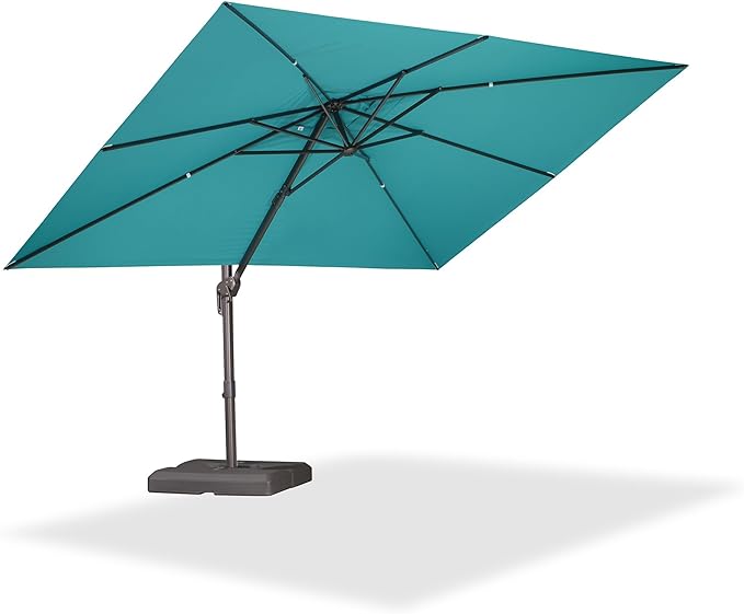 PURPLE LEAF 9' X 11.5' Rectangle Cantilever Umbrella Patio Umbrella Antique Bronze Outdoor Aluminum Offset Hanging Umbrella with 360-degree Rotation for Pool Garden Backyard Deck, Turquoise