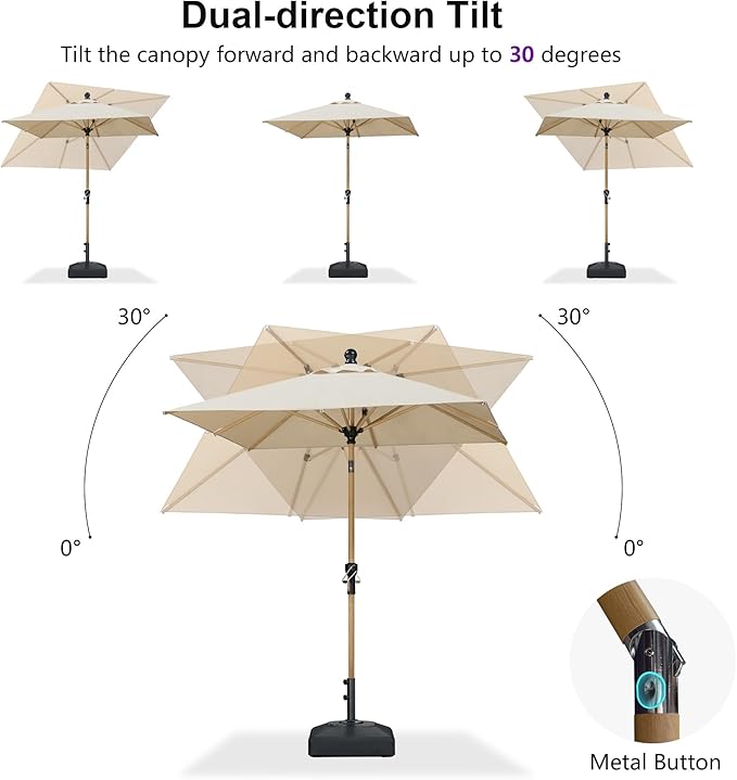 PURPLE LEAF 6' x 6' Market Umbrella Outdoor Table Umbrella Aluminum Patio Umbrella with Push Button Tilt & 8 Sturdy Ribs and Crank Outdoor Umbrellas for Deck Backyard Beach, Beige