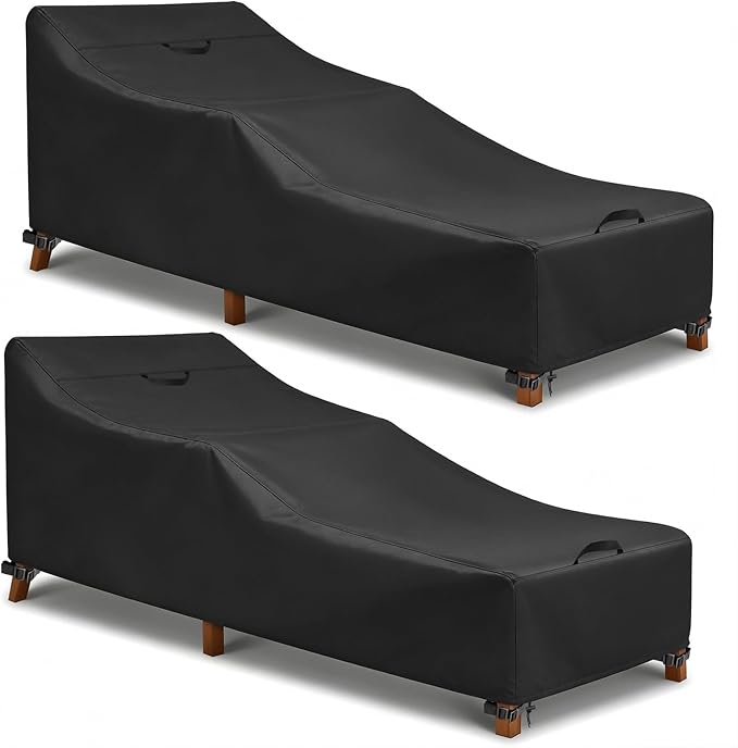 LBTING Outdoor Chaise Lounge Covers 2-Pack, Patio Pool Lounge Chair Covers 68L x 30W x 30H Inches, 420D Oxford Waterproof Windproof Dust-proof UV-Resistant Furniture Cover - Black
