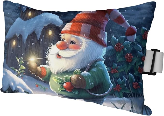Outdoor Pillows Covers with Inserts Red Cap Gnome Snowing House Forest Christmas Waterproof Recliner Pillow with Adjustable Strap Throw Pillows for Patio Furniture Pool Lounge Chair, 11x16 Inch, 1PCS