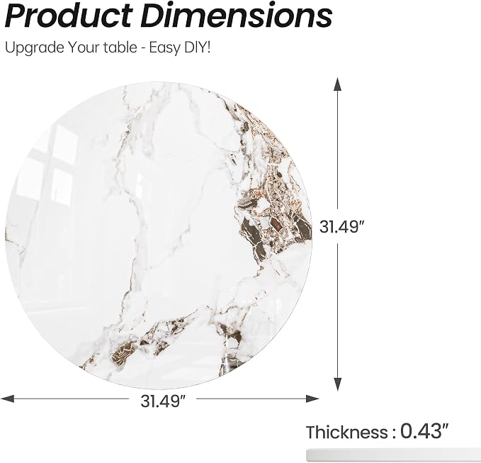 Table Top 31.5″ Round White Marble Sintered Stone - Heat Scratch Stain Resistant for Dining Office Bar Patio, Weatherproof Easy Clean