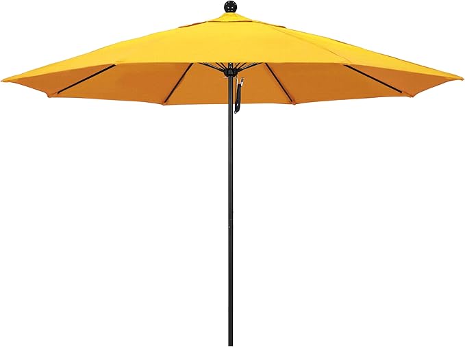 California Umbrella 11Ft Commercial Grade Market Umbrella, Pulley Lift, Aluminum/Fiberglass, 2mm pole wall, Black Frame, Solution Dyed Lemon Fabric