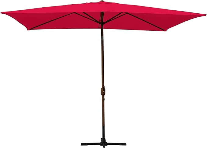 Jeco Aluminum Patio Market Umbrella Tilt with Crank, Fabric & Bronze Pole, Red, 6.5' x 10'