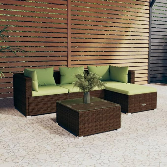 5 Piece Patio Lounge Set with CushionsOutdoor Dining Chairs,Patio Furniture Set,Outdoor Sectional Sofa,Patio Conversation Seat,Outdoor Seating,Modern Style,for Garden,Backyard, Poly Rattan Brown