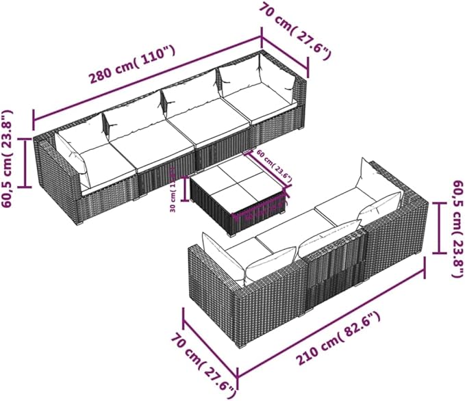 8 Piece Patio Lounge Set with Cushion, Piece Patio Set Outdoor Patio Sectional Furniture Conversation Sets Patio Lounge Set s Poly Rattan Brown