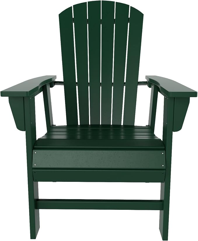 WestinTrends Dylan Adirondack Outdoor Dining Set for 4, All Weather Poly Lumber Patio Table and Chairs Set of 4, 47" Trestle Round Dining Table and Seashell Adirondack Dining Chair, Dark Green