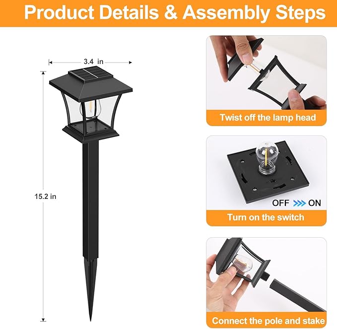 Sparkblaze 2 Pack Solar Pathway Lights Outdoor, LED Solar Yard Lights Dusk to Dawn Solar Garden Lights for Lawn, Walkway, Path & Landscape Lighting. (2, Warm White)