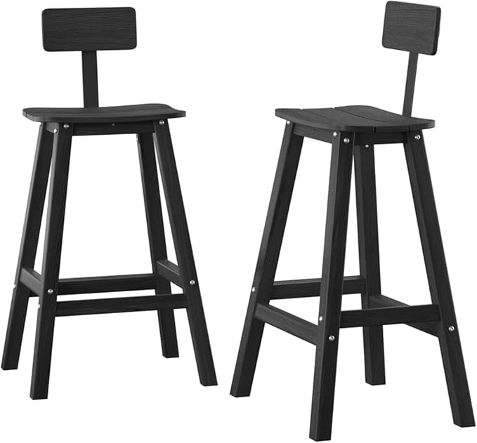 Bar Height Chairs Set of 2, HDPE Bar Height Outdoor Chairs, Weather Resistance Tall Adirondack Chairs Set of 2, Cafes, Swimming Areas, Patio, Garden and Kitchen Island, Black