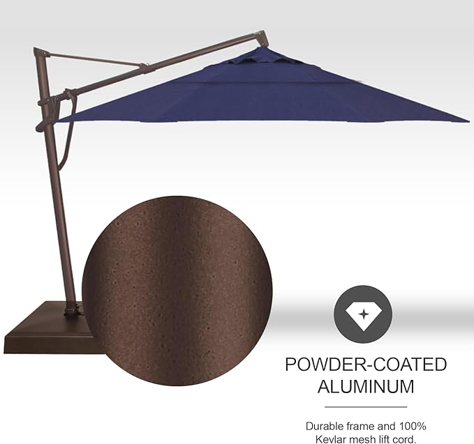 Treasure Garden AKZ PLUS Cantilever Umbrella 13' Octagonal Sunbrella Spectrum Indigo Canopy and Bronze Frame with Rolling Base
