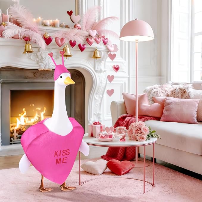 Valentine's Day Goose Outfit for 23" Porch Goose Holiday Rose Red Heart Cloths Costume Valentines Party Outdoor Garden Patio Yard Lawn Art Decoration(Kiss Me)