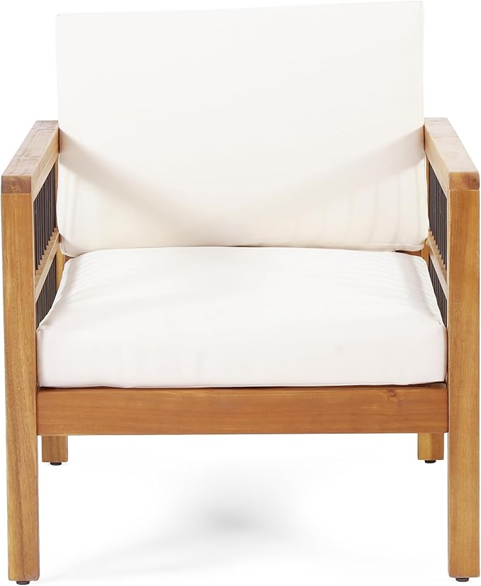 Merax Outdoor Patio Club Chairs,Set of 2,Acacia Wood Frame Conversation Set with Wicker for Porch Backyard,Classic Style
