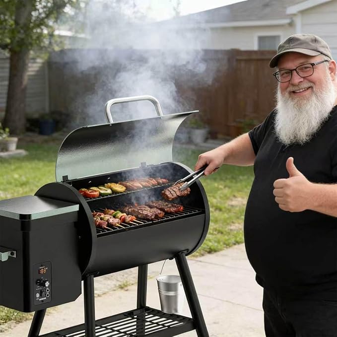 DAMNISS Electric Wood Pellet Smoker Grill 8 In 1 BBQ Grills for Outdoor Grill with Auto Feed & PID Temperature Control (180-450°F) and Rain Cover 456 Sq.In Cook Area for Backyard New House Gifts