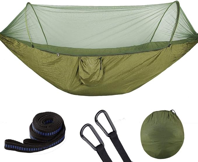 Camping Hammock, Lightweight Nylon Parachute, Portable Indoor & Outdoor Tree Hammock with 2 Hanging Straps & Tent Net, Travel Hammocks, Backyard, Camping-A||290140CM