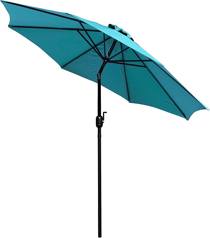 EMMA + OLIVER 9' Teal Outdoor Patio Umbrella With Easy To Use Crank And Tilt Function - Round Patio Table Umbrella with 1.5" Diameter Steel Pole