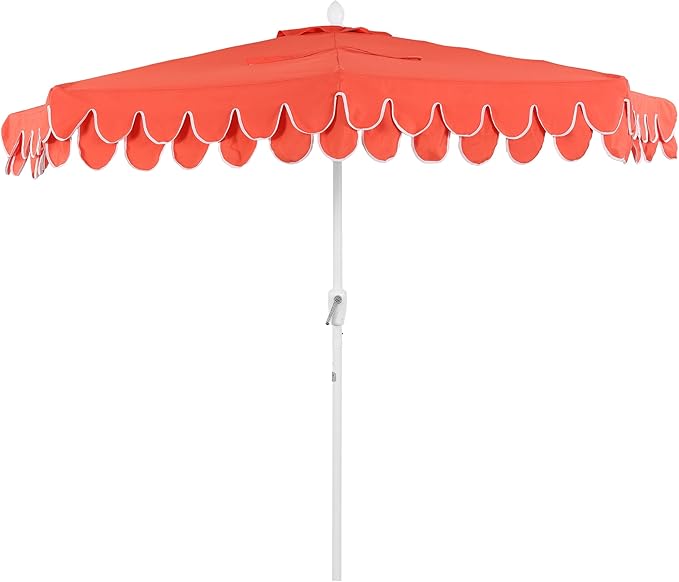 Eyely BMU1202 Noah 9 ft. Classic MidCentury Scalloped Fringe Market Patio Half Umbrella with Crank for Garden, Pool & Deck, Tilt Button and UV Protection