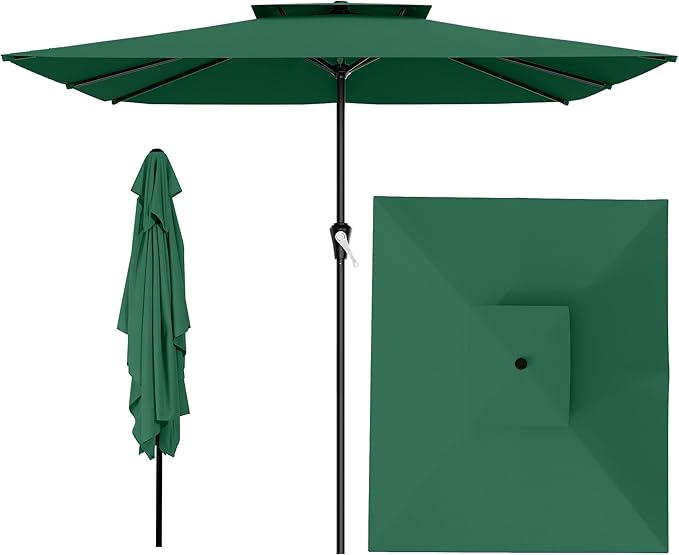 AreShark 8'x10' 2 Tiers Rectangular Patio Umbrella - Outdoor Umbrella Waterproof UV Protection, Market Table Umbrella w/Crank for Pool, Backyard, Deck(Dark Green)