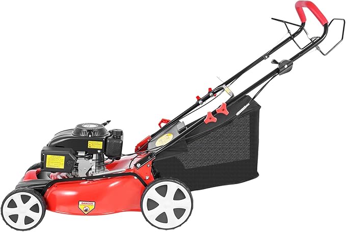 4-Stroke Self-Propelled Gas Lawn Mower, 5HP 140CC 2800RPM 8 Adjustable Heights Gas Push Lawn Mower with Stable Wheels for Sports Fields Community Greening Municipal Greening