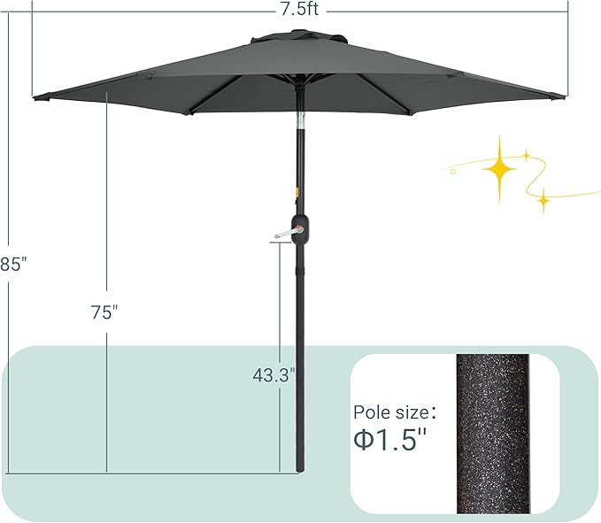 7.5ft Outdoor Umbrella Patio Umbrella,2-Year-Non-Fading,Table Market Patio Umbrella with Push Button Tilt and Crank,for Pool, Deck, Garden,Backyard
