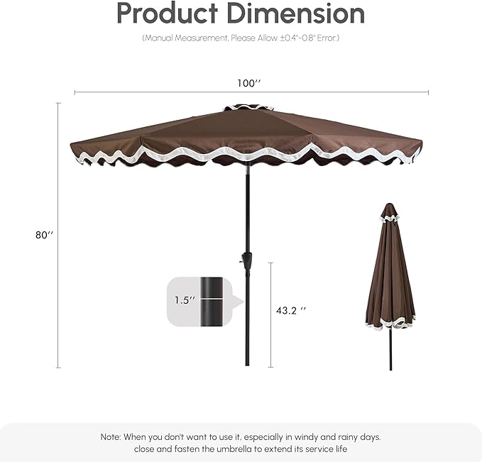 Weaxty 10FT Patio Umbrella, Trendy Color Scalloped Edge, UV-Resistant Canopy Outdoor Table Market Umbrella, Tilt Adjustment, Crank, Heavy-duty 8 Ribs for Backyard Poolside Deck Beach Lawn Backyard