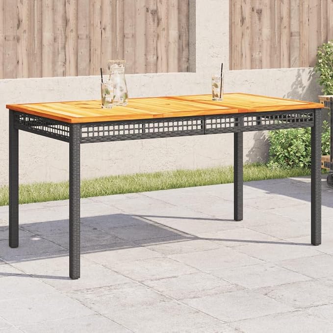 Dining Table Black PE Rattan Patio Table Outdoor Table for Garden Backyard Patio 55.1 x 31.5 x 29.5 in
