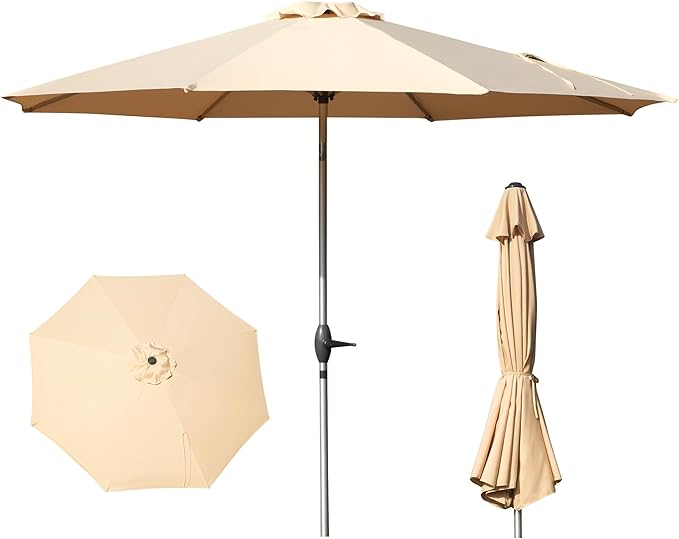 Domi 10FT Patio Umbrella, Outdoor Table Umbrella with Aluminum Pole, UV Protection Waterproof Market Sun Umbrella with Push Button Tilt and Crank for Garden, Deck, Backyard, Pool (Beige)