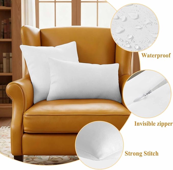 White Waterproof Outdoor Pillow Covers 16''x16'' Set of 2, Modern Simple Patio Furniture White Cushion Covers for Chairs, Decorative Solid Color Pillow Cases for Garden/Pool/Beach