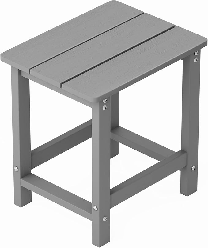 MXIMU Outdoor Side Table for Patio: Heavy-Duty Sturdy Warp Resistant Adirondack Table - Wood Grain Finish Outdoor End Tables - Easy Assembly & Low Maintenance Patio Side Table Grey