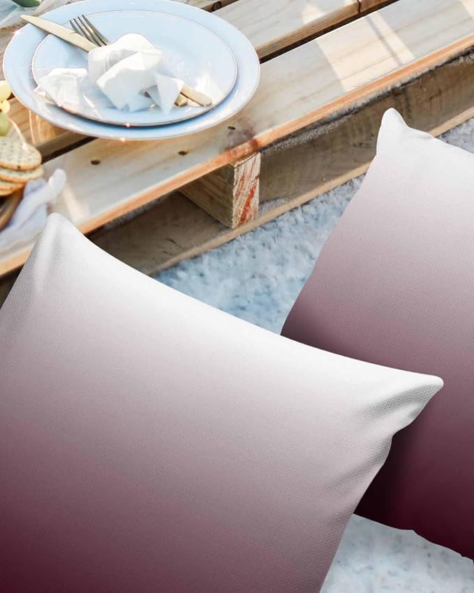 Prime Leader Outdoor Waterproof Pillow Covers Set of 2, Romantic Burgundy Gradient Patio Throw Pillow Covers, Decorative Cushion Case for Couch Sofa Furniture Garden, 24x24 Inch