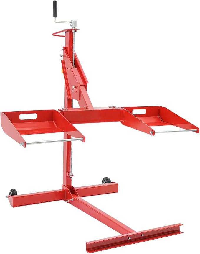 Adjustable Lawn Mower Lift Jack with 450 lbs Capacity, Telescopic Height 40.87-49.72in, Portable with Wheels, for Lawn Mowers Tractors & ATVs